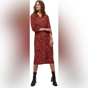 RED LEOPARD BUTTON UP LOOSE DRESS